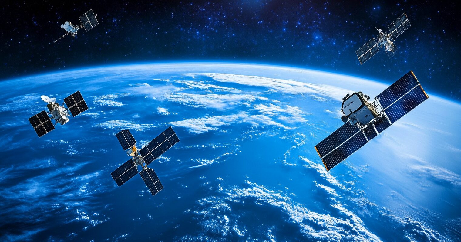 地球の周りを人工衛星が旋回している様子