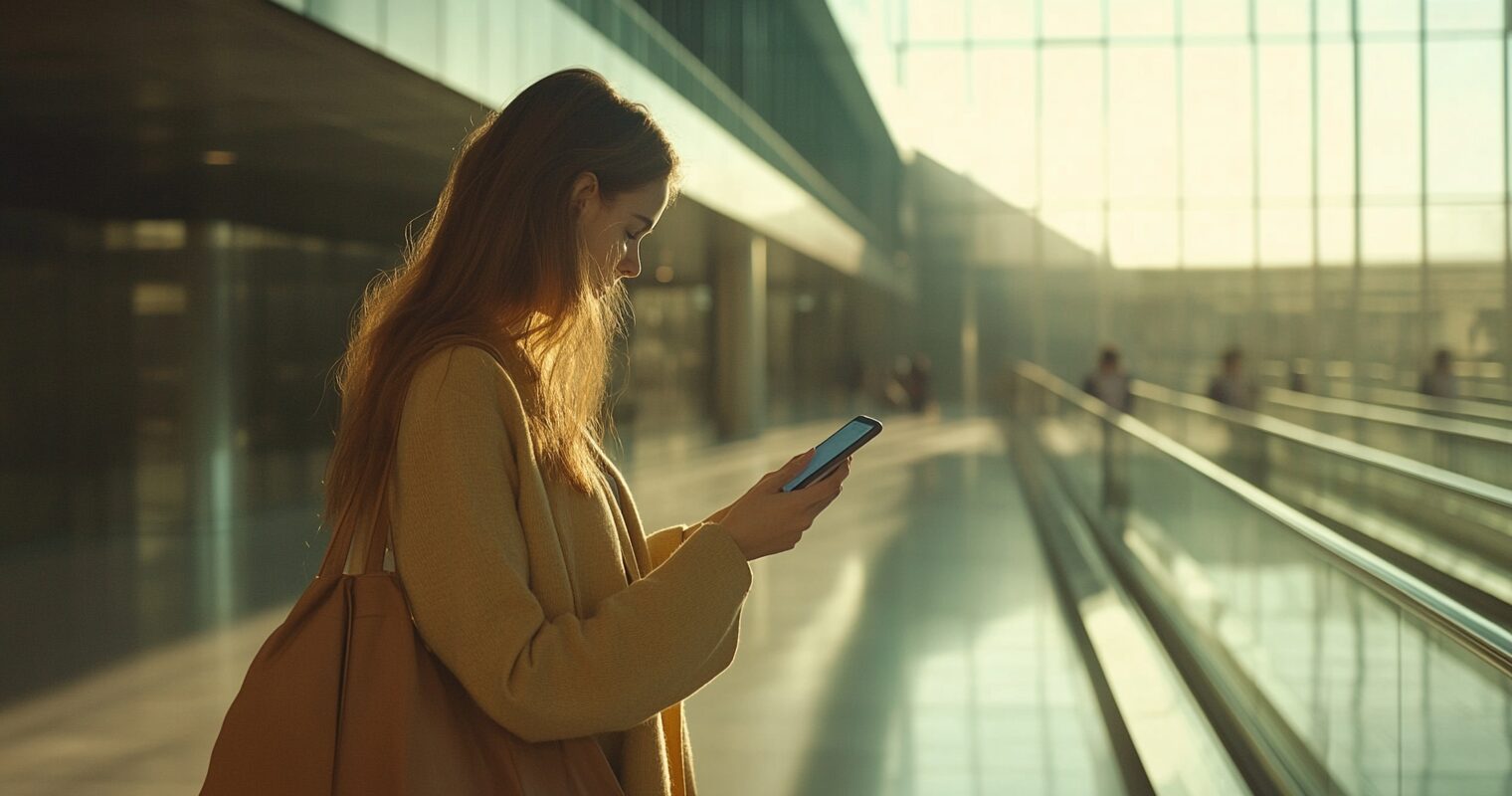 旅行者がスマホを使っている様子。